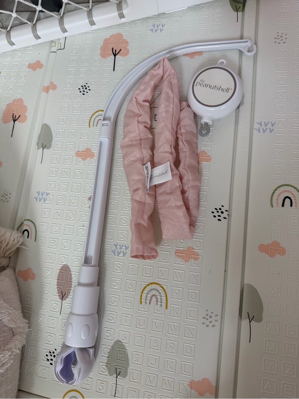 Peanuts Pink and White Nursery Mobile Arm with Fabric Canopy